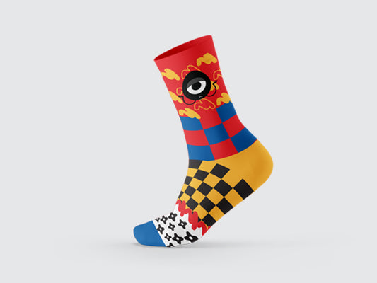 DD Socks - Checkered Pattern - Red & Orange